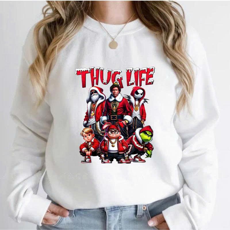 Thug Life Sweatshirt, Christmas Sweater, Funny Christmas Vintage Movie Tee Shirt, Christmas Gift Sweater Casual Comfort Cotton Sleeve