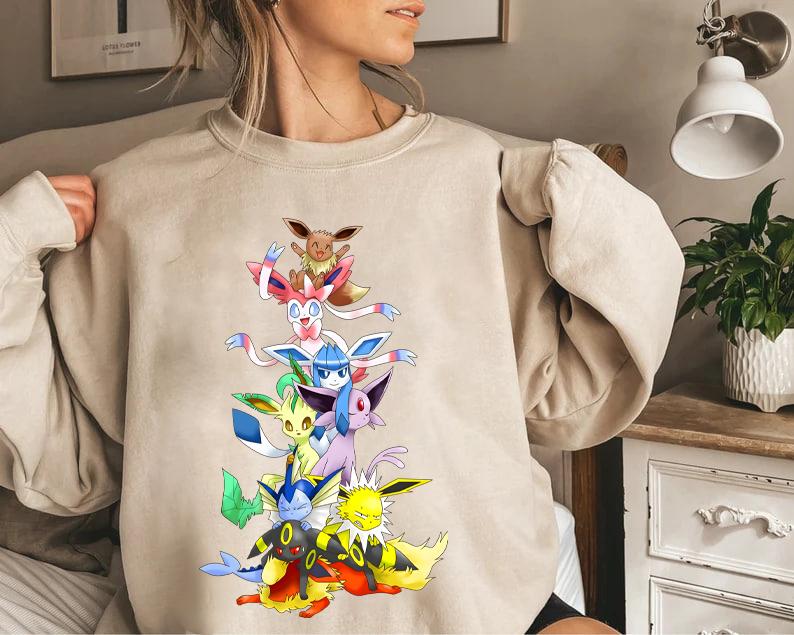 Eevee Eeveelution Sweatshirt, Eevee Evolutions Sweatshirt, Slyveon, umbreon, Espeon, Flareon Anime, Vintage Anime Sweater, Anime lover gift, Anime mer