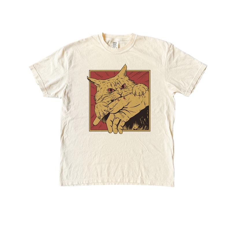 Cat Bite Anime Tshirt, Comfort Colors Kitty Shirt, Funny Meme Shirt Fit Top