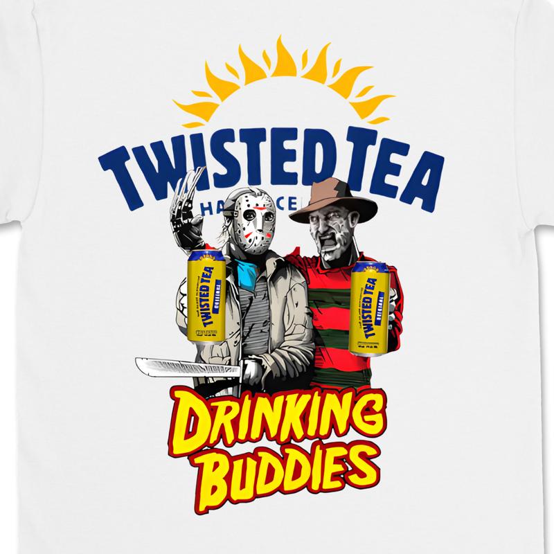 Halloween T-Shirt, Horror Character Drink Buddies Twisted Tee T-Shirt, Drink Buddies Horror Sublimation T-Shirt, Halloween T-Shirt For Women, For Men