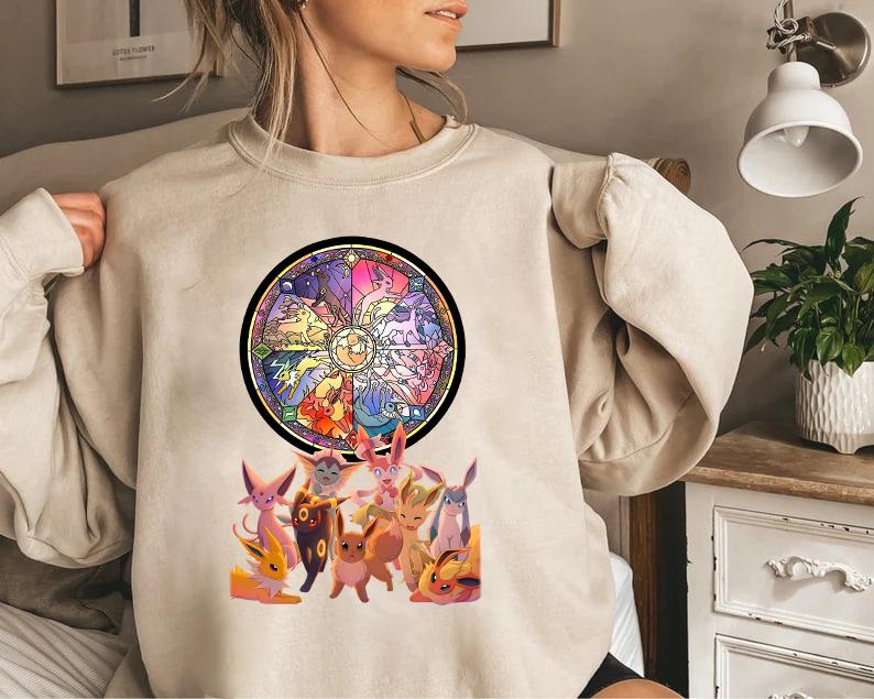 Eevee Evolutions Sweatshirt T-Shirt Hoodie, Eevee Eeveelution Sweatshirt, Eevee Pokemon Shirt, Slyveon, umbreon, Espeon, Flareon Anime, Pokemon Sweats