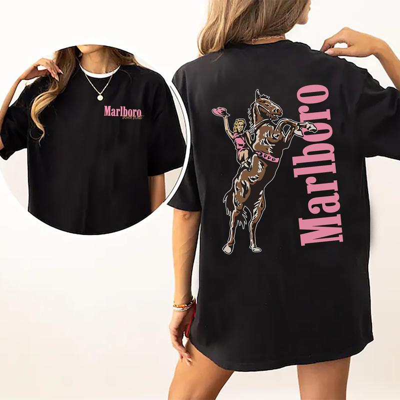 Vintage Marlboro Cowgirl Wild West Graphic 2-Sided Shirt, Country Cowgirl Tshirt, Western Cowboy T-shirt, Cotton Fabric Women's Top, Casual Womenswear