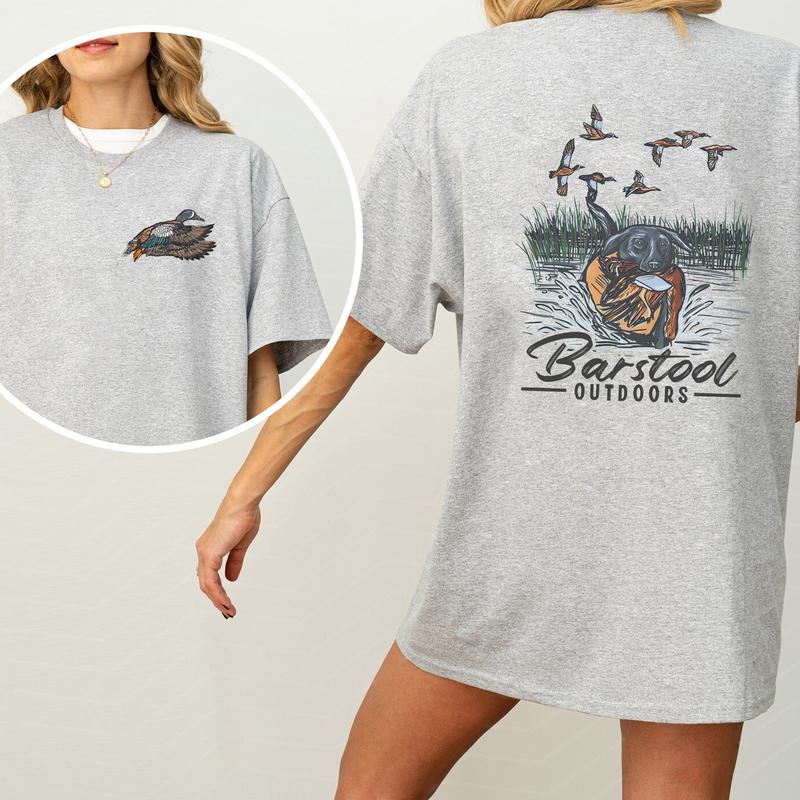 Vintage Barstool Outdoors Duck Hunt 2 Sided Shirt, Mallard Hunting Tshirt, Unisex Graphic Printed Tee, Cotton Shortsleeve Casual Womenswear, Daily Wom