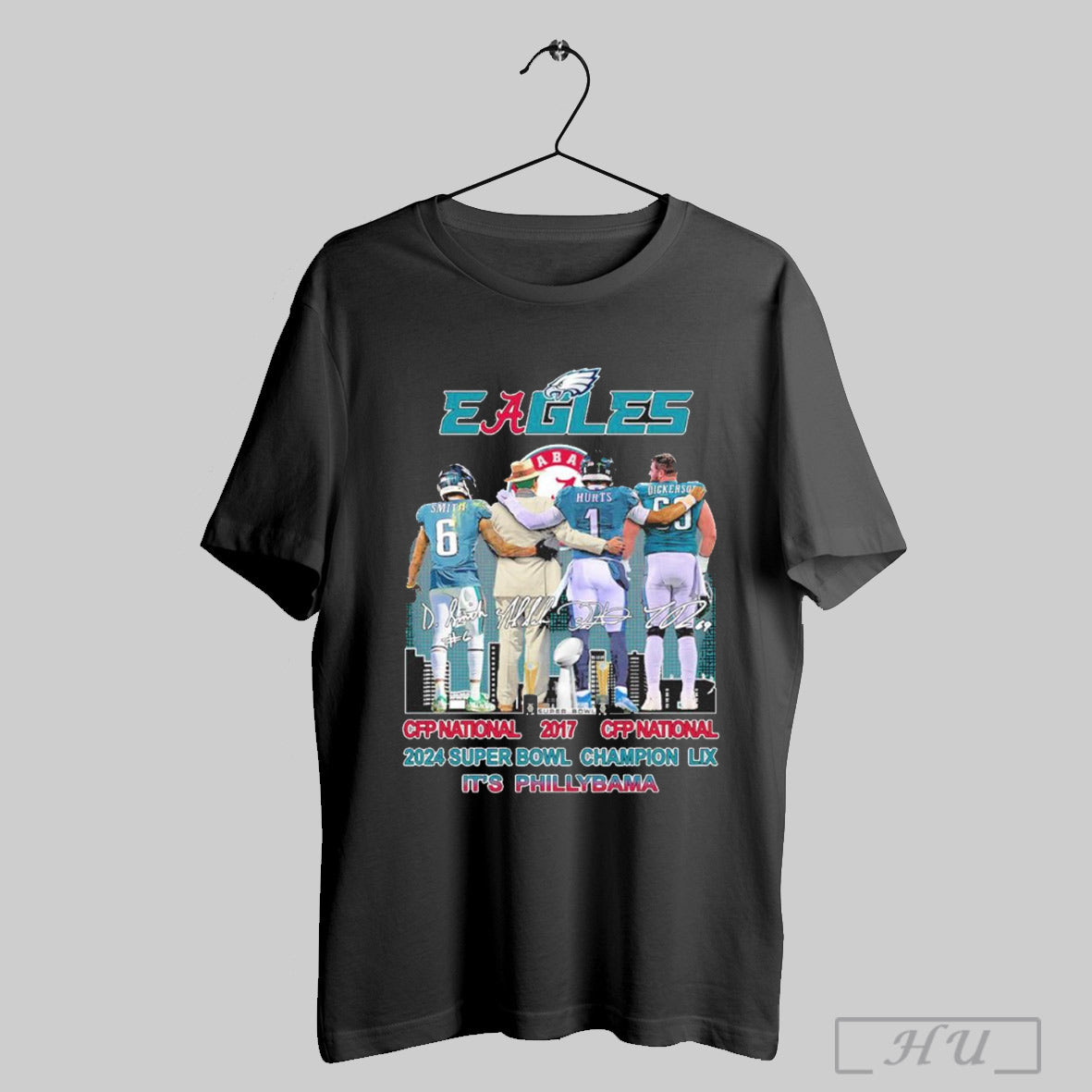 Trendy Philadelphia Eagles And Alabama Crimson Tide 2017 Cfp National 2024 Super Bowl Lix Champion Its Phillybama Signatures T Shirt