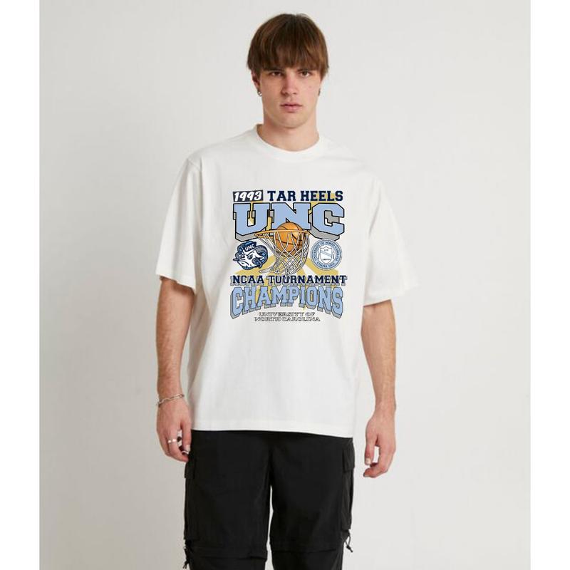 Vintage NCAA Tar Heels UNC 1993 Champions  T- Shirt, Sporty Tshirt, Men's Tshirt, Men's Clothes Cotton Menswear Casual Top basketball Tee Athletic
