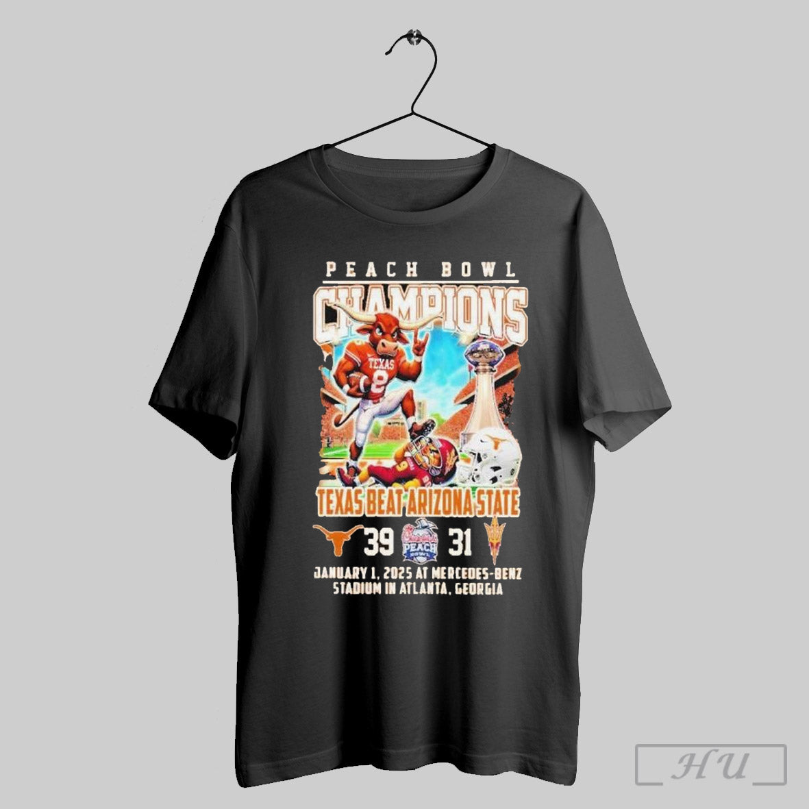 Texas Longhorns Beat Arizona State Sun Devils 2025 Peach Bowl Champions Mascot T Shirt