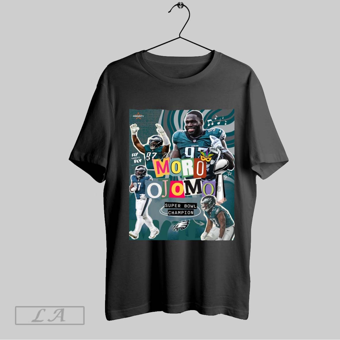 Top Priority Sports Philadelphia Eagles Moro Ojomo Super Bowl Champion Fly Eagles Fly Poster Sweatshirt T Shirt