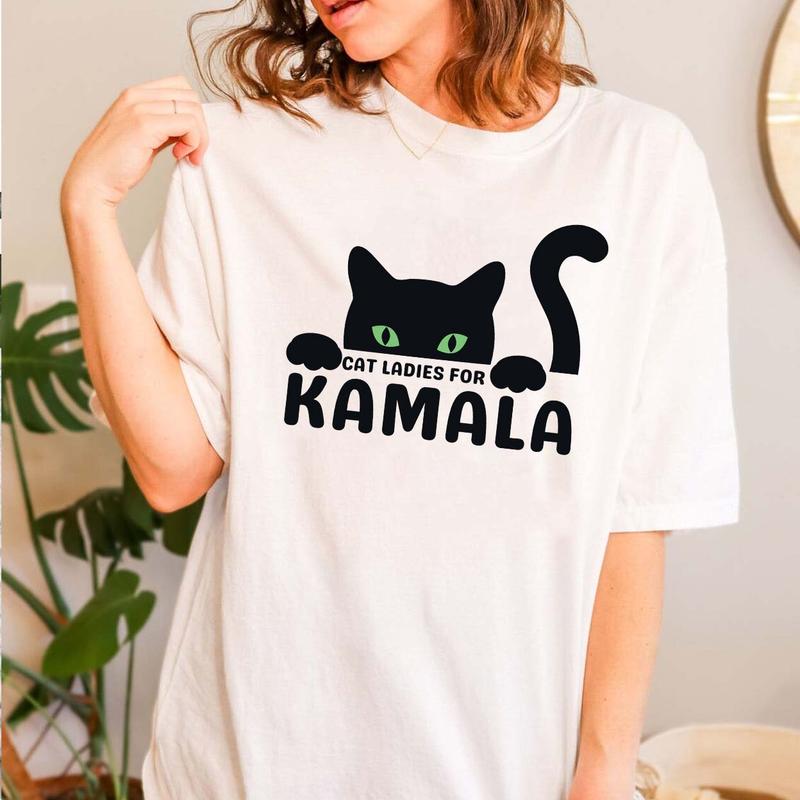 Cat Ladies For Kamala Shirt, Kamala Harris 2024 Shirt, Holiday Gift, Kamala For The People, Vice President, Democrat Print T-Shirt