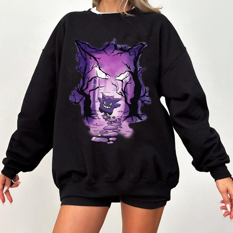 Gengar Sweatshirt, Monster Ghost Shirt, Kaiju Themed Shirts, Gengar Gift Japanese Anime Shirt, Dark Ghost Kaiju Japanese Style SWEATSHIRTS  Pokemon Sw