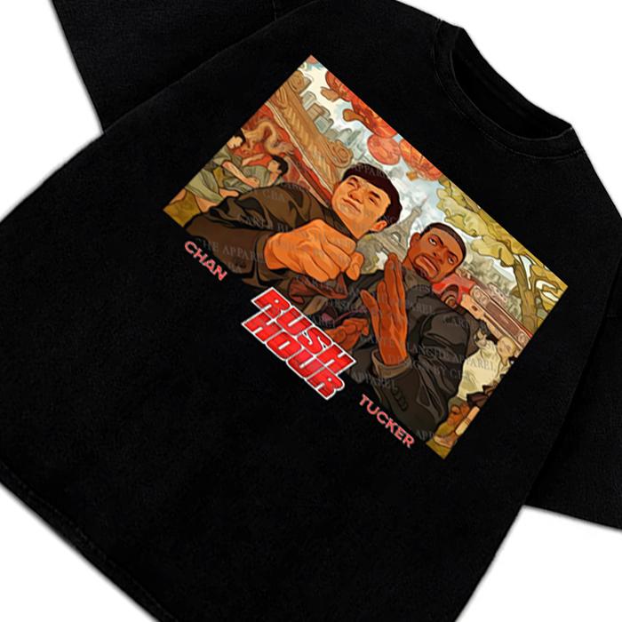 Rush Hour T-Shirt Jackie Chan Chris Tucker Classic Movie Graphic Tee Crewneck Cotton
