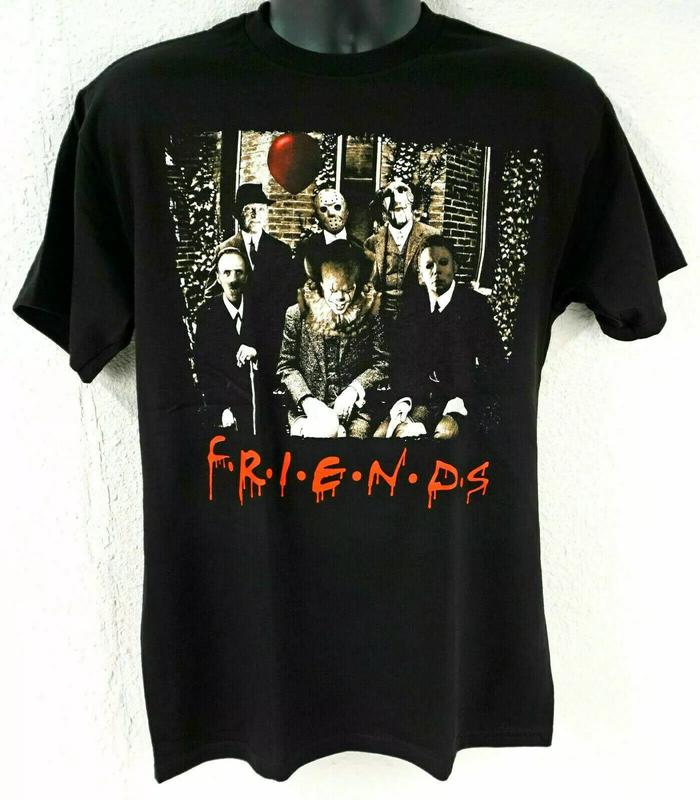 Horror Friends T-Shirt with Scary Movie Characters for Men - Halloween Slim Fit Tee - Top