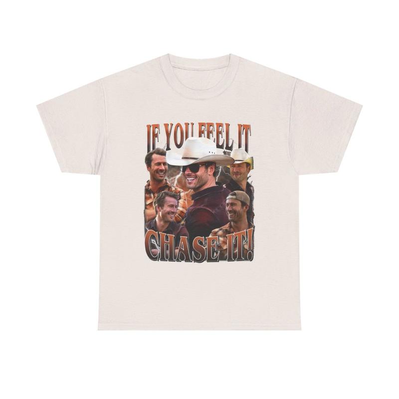 If You Feel It Chase It Heavy Cotton Tee - Glenn Powell - Twisters Movie Shirt - Tornado Movie - Glenn Powell Cowboy Hat Shirt - Twister T Shirt