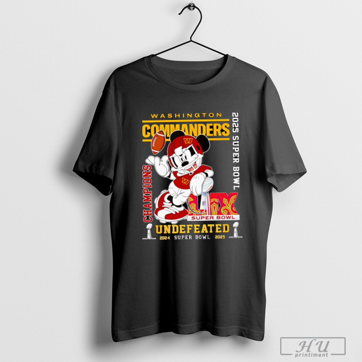 Trendy Mickey Mouse Washington Commanders 2025 Super Bowl Champions Undefeated T Shirt