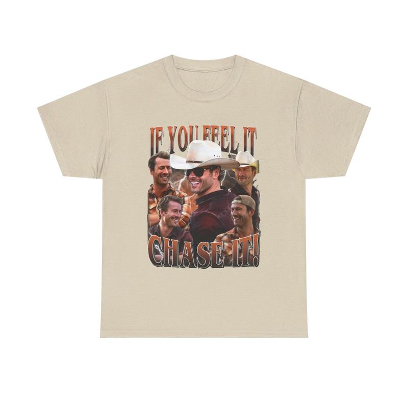 If You Feel It Chase It Heavy Cotton Tee - Glenn Powell - Twisters Movie Shirt - Tornado Movie - Glenn Powell Cowboy Hat Shirt - Twister T Shirt