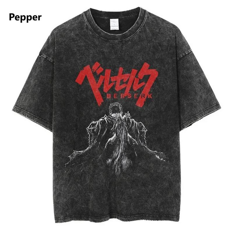 Graphic Anime Berserk Vintage T-Shirt Manga Pure Cotton Short Sleeve Tee - Medium Fitted Menswear Top Underwear Tshirt