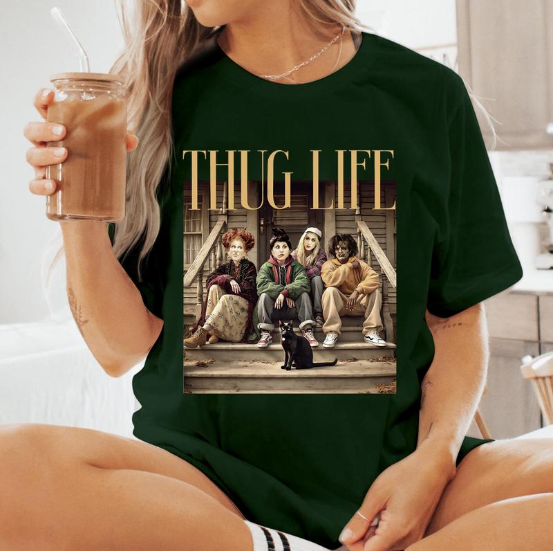Thug Life Bad Witches Design T-Shirt, Retro Witches Movie T-Shirt, Retro Halloween Character T-Shirt  Cotton Unisex