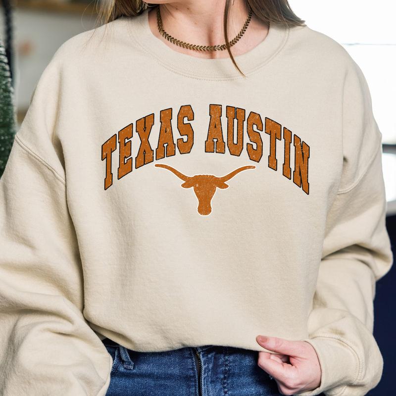 12. Texas Longhorns NCAA Vintage Football Sweatshirt, University of Texas Unisex Crewneck Classic Sports Pullover