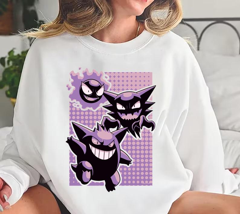 Pokemon Shirt, Gengar Sweatshirt, Monster Ghost Shirt, Kaiju Themed Shirts, Gengar Gift Japanese Anime Shirt, Dark Ghost Kaiju Japanese Style SWEATSHI