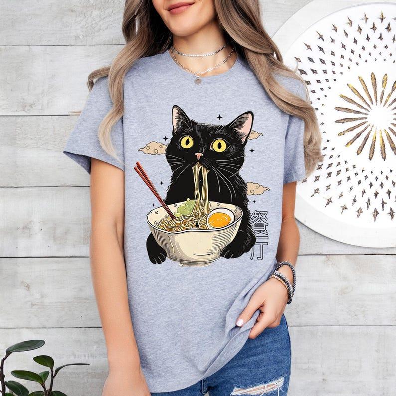 Ramen Cat T-Shirt, Cat Lover Gift, Anime Cat T-Shirt, Japanese Shirt