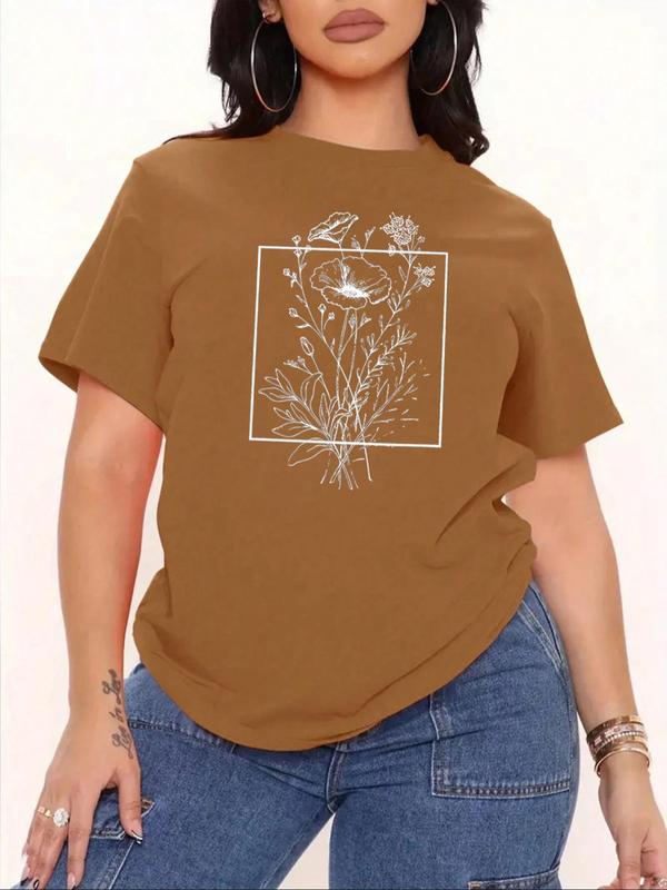 Women's Back To SchoolÂ Floral Print Drop Shoulder Tee, Summer Clothes Women,Â Casual Half Sleeve Round Neck T-Shirt for Summer, Summer Outfits, Graphic