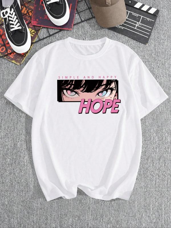 Men's Letter & Anime Cartoon Figure Print Drop Shoulder Tee, Regular FitÂ Casual Short Sleeve Round Neck T-Shirt for Summer, Men'sÂ Streetwear Top for D