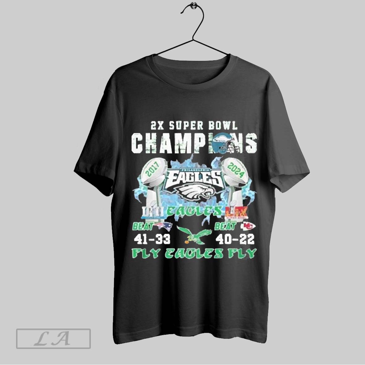 Top Philadelphia Eagles 2x Super Bowl Champions Beat New England And Chiefs Fly Eagles Fly 2025 T Shirt