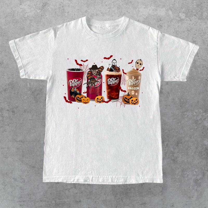 Dr Pepper Horror Shirt, Horror Movie Characters Shirt, Halloween Crewneck, Spooky Season, Halloween 2024 T-shirt