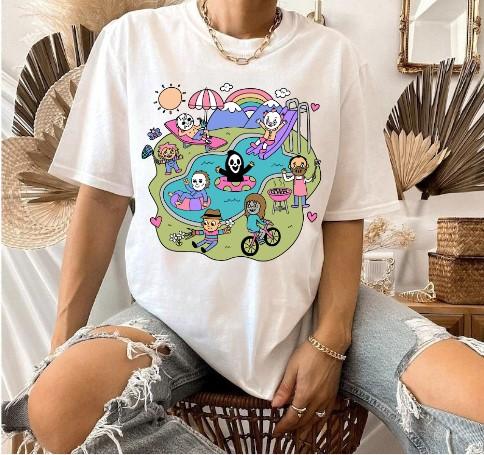 The Kids Horror Pool Party Halloween Characters T-Shirt Horror Movie Funny Times Shirt