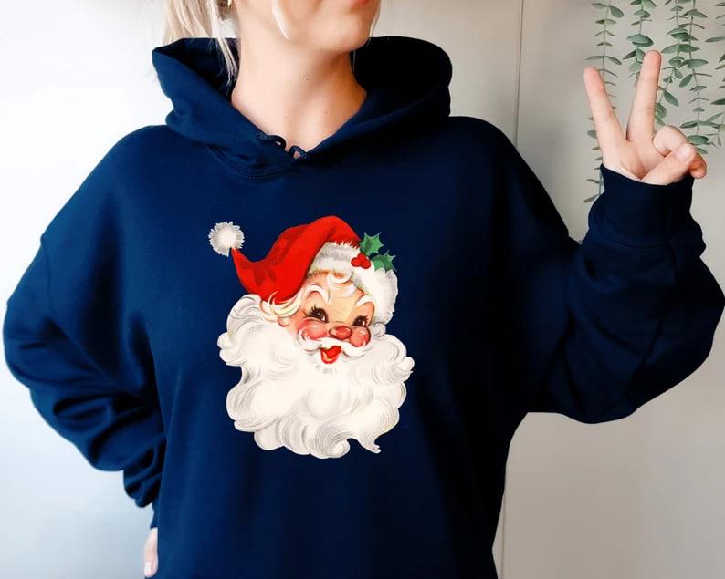 Retro Santa Sweatshirt, Vintage Santa Sweatshirt, Retro Christmas Santa, Holiday Clothing Women, Christmas Sweatshirt for Woman, Holiday