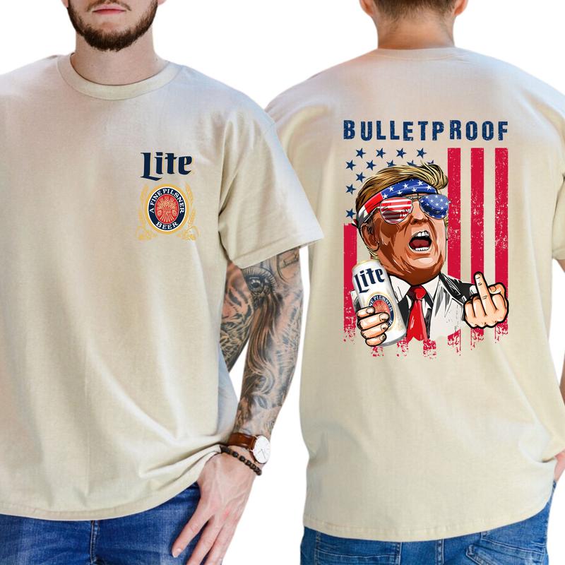 2-Side Miller Lite Beer Bulletproof TShirt, Funny Tee, Gift For Men, Casual Menswear, Classic Cotton Top, Soft Fabric Shortsleeve Shirt