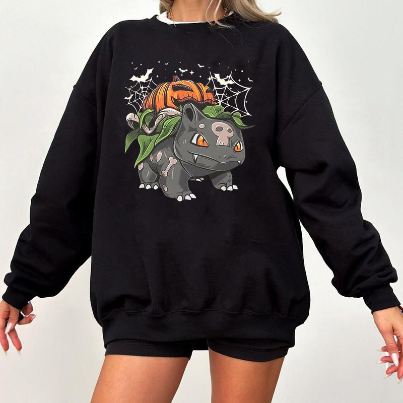 Pokemon Pumpkin Sweatshirt, Halloween Sweatshirt, Spooky Pumpkin Monster Sweatshirt, Gengar Japan Anime Sweatshirt, Hand Painted Pokemon Halloween Bul