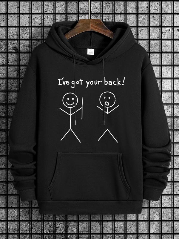 Unisex Men's Cartoon Graphic Essentials Hoodie, Casual Pocket Sweatshirt, Long Sleeve Top for Spring & Fall Daily Wear, Men's Fashion