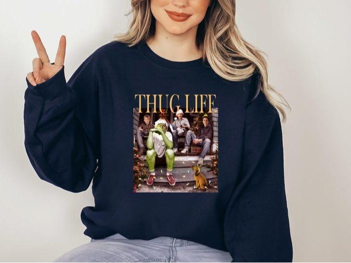 Thug Life Christmas Movie Shirt, Christmas Friends Sweatshirt, Thug Life Christmas Movie Sweater Gifts  Cotton Fabric Cotton Fabric