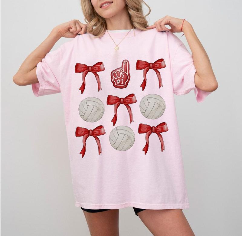 Volleyball Shirt, Volleyball Mom Shirt, Volleyball Bows Shirt, Team Spirit , School Spirit Tee, Graphic Printed, Full Sizes, Full Colors, Cotton Round