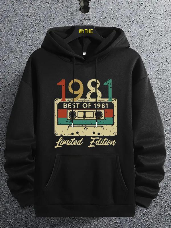 Men's Graphic Drop Shoulder Hoodie, Fashion Drawstring Pocket Sweatshirt, Regular Fit Men's Clothing for Daily Holiday Spring Wear