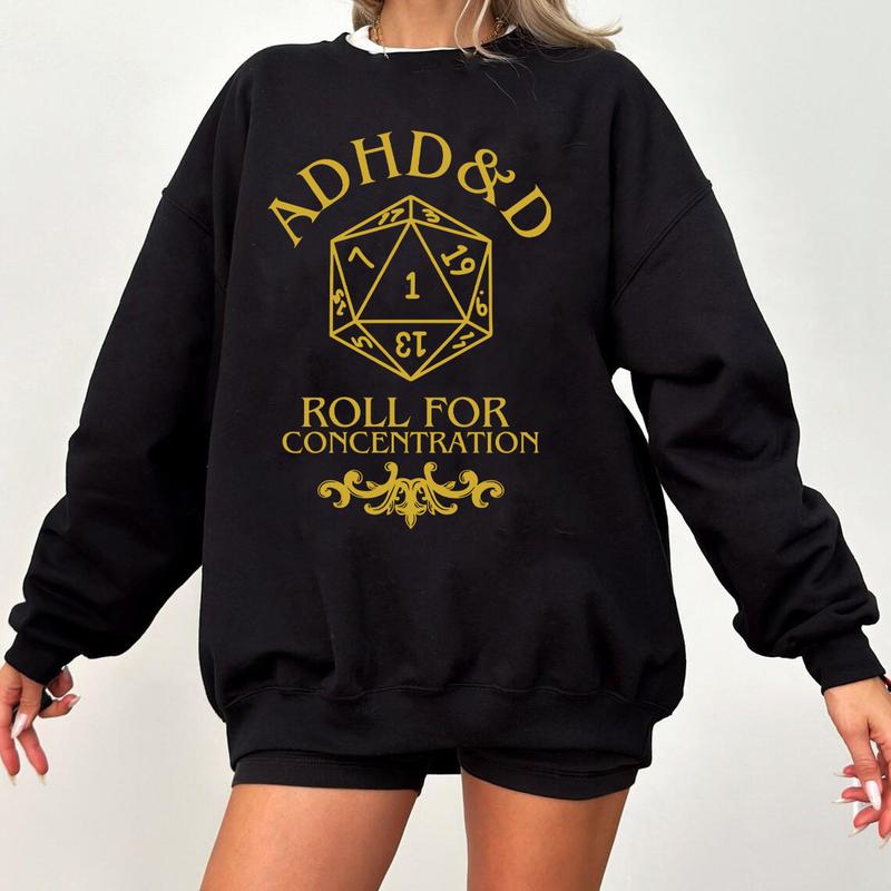 ADHD&D Roll for Concentration Sweatshirt, Dungeons and Dragons T-shirt, DnD Tee, ADHD shirt, RPG Gift, Dungeons Master Sweatshirt, D20 Shirt, Nat 1