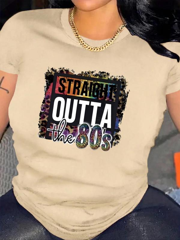 Women's Letter Print Round Neck Short Sleeve Graphic Tee, Casual Crew Neck T-Shirt for Daily Holiday Vacation Outdoor Wear, Tee Shirts for Women, Top,