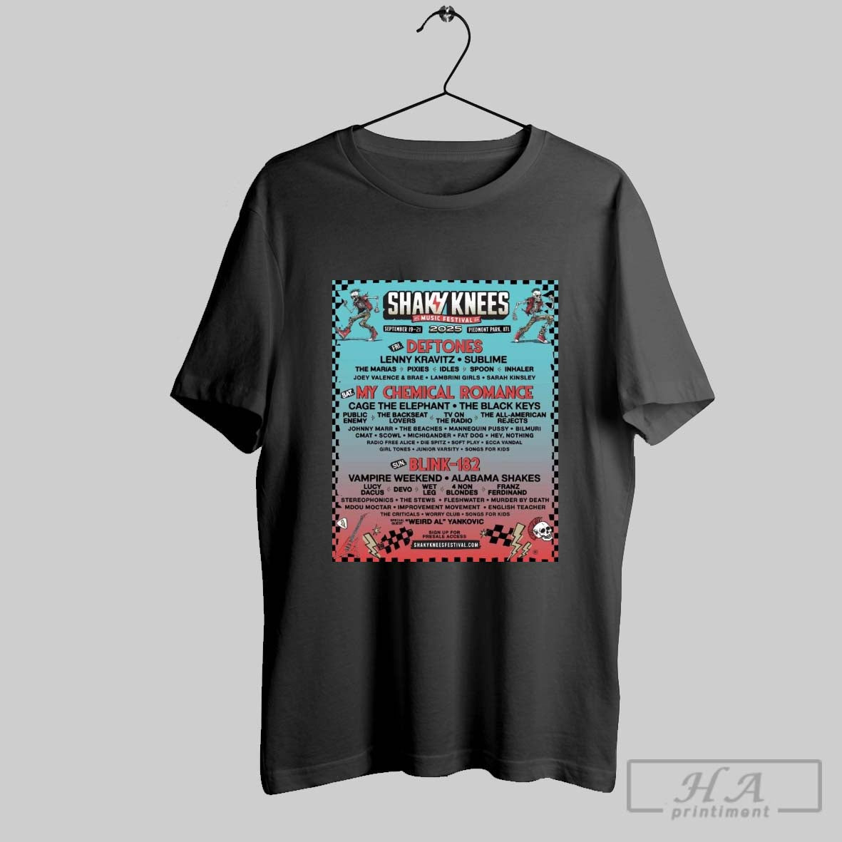 Official Shaky Knees Music Festival 2025 Sun Blink 182 Vampire Weekend Alabama Shakes Sep 19 21 Poster T Shirt