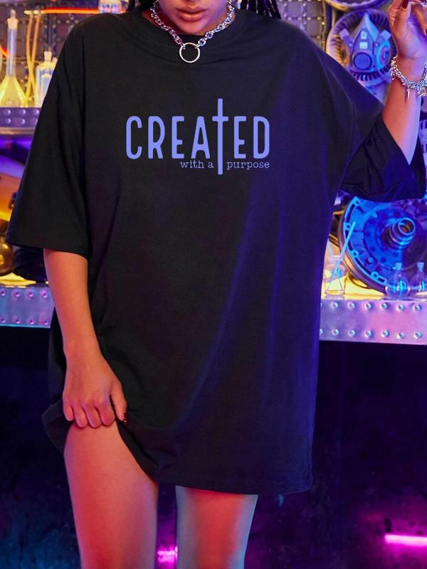 Women's Letter Graphic Print Crew Neck Tee, Fashion Drop Shoulder Short Sleeve T-shirt, Comfort Graphic Tees, Vintage Graphic Tees, Summer Clothes for