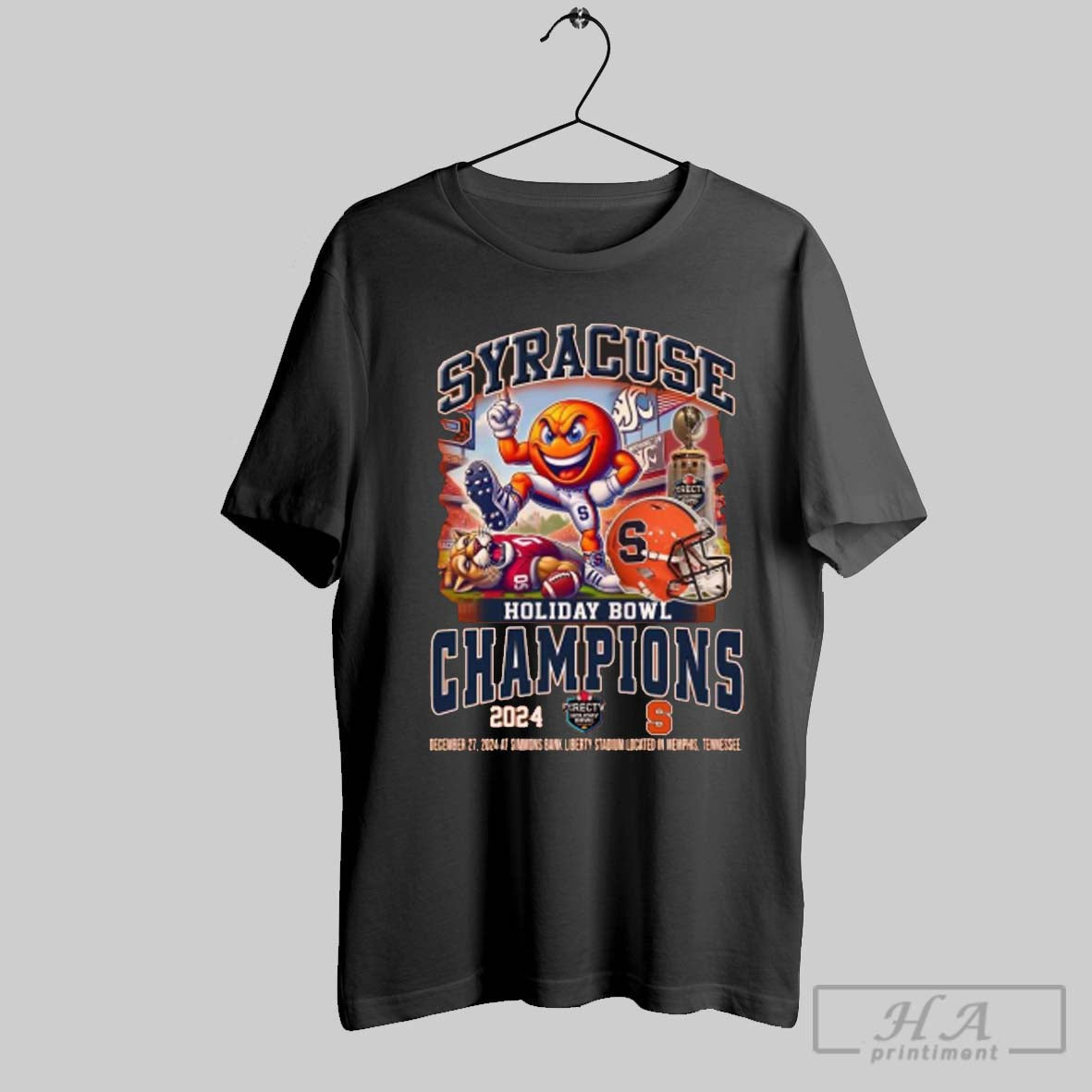 Official Syracuse Orange Mascot Holiday Bowl Champions December 27 2024 At Simmons Bank Liberty Stadium Located In Memphis Tennessee Shirt