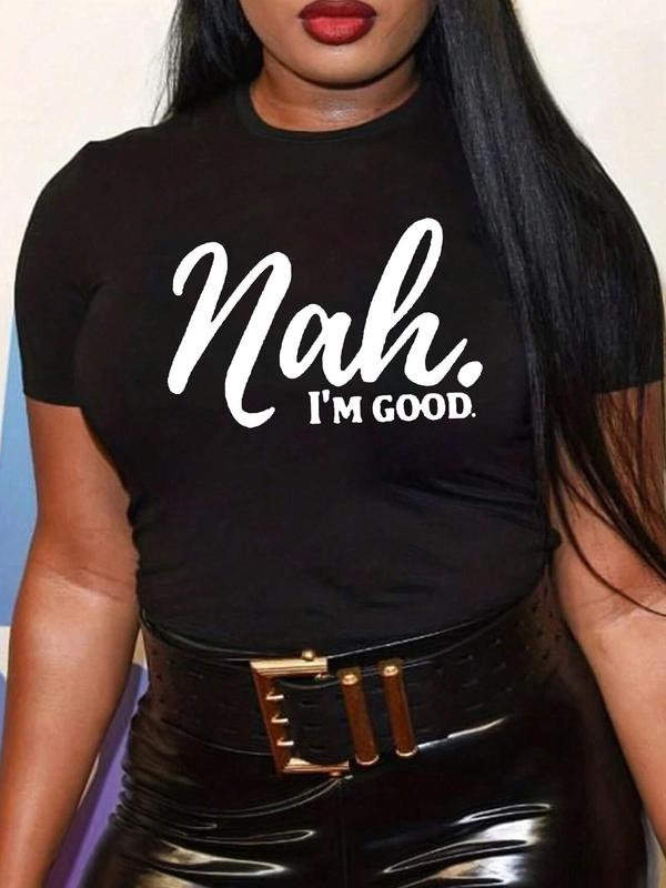 Women's Letter Print Round Neck Tee, Trendy Casual Crew Neck Short Sleeve T-Shirt, Graphic Tees,Â Summer Clothes Women,Â Ladies Summer Outfit