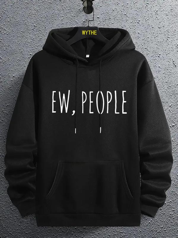 Men's Letter Print Drop Shoulder Hoodie, Casual Regular Fit Sweatshirt, Drawstring Pocket, Daily Holiday Outdoor Men's Wear for Spring & Fall