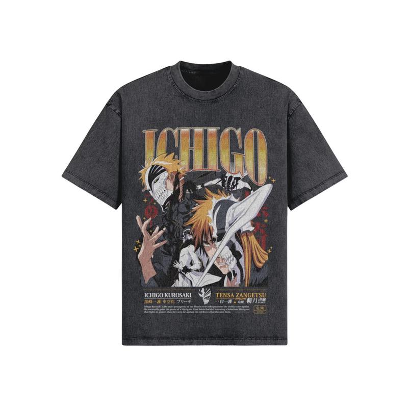Ichigo Anime Graphic Tee Bleached Cotton T-Shirt for Men - Cute Crewneck, Short Sleeve - Tshirt Underwear Menswear Top