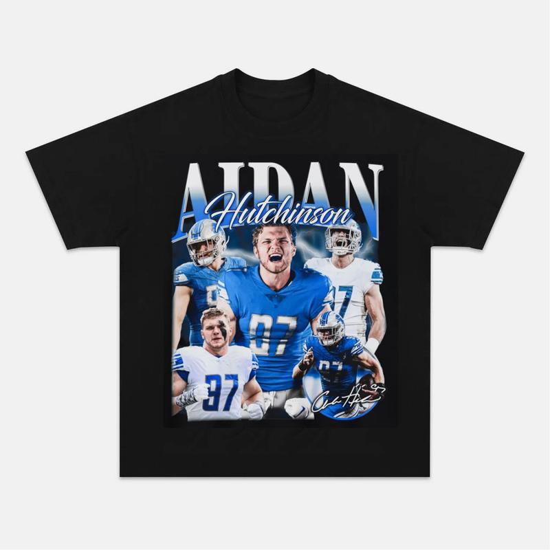 Aidan Hutchinson T-Shirt, Vintage Detroit Shirt, American Football Merch, Football Tshirt, Perfect for Fans of Detroit, Gildan Full Size Color