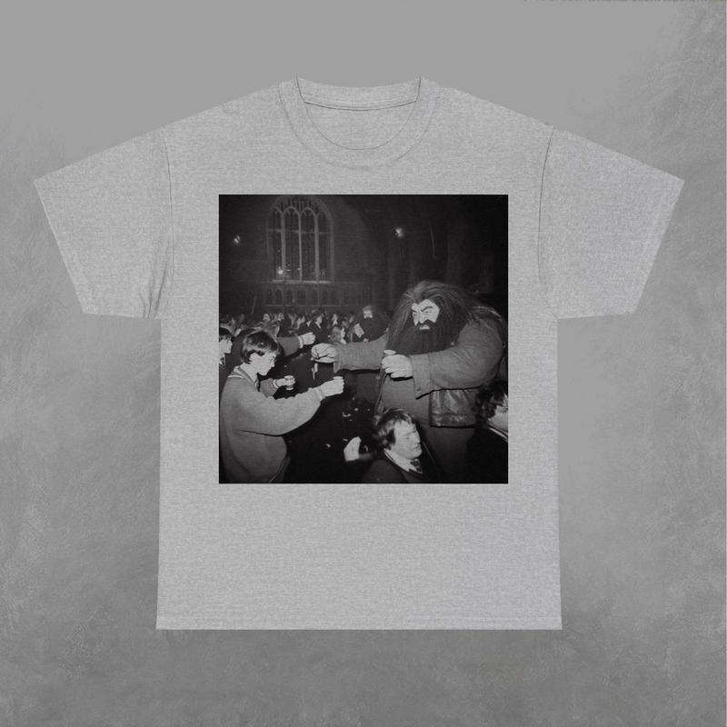 Hagrid and Potter Cheering Shirt, Wizard House Shirt, Wizarding Fan, Retro Funny Movie Graphic Shirt Classic Fabric