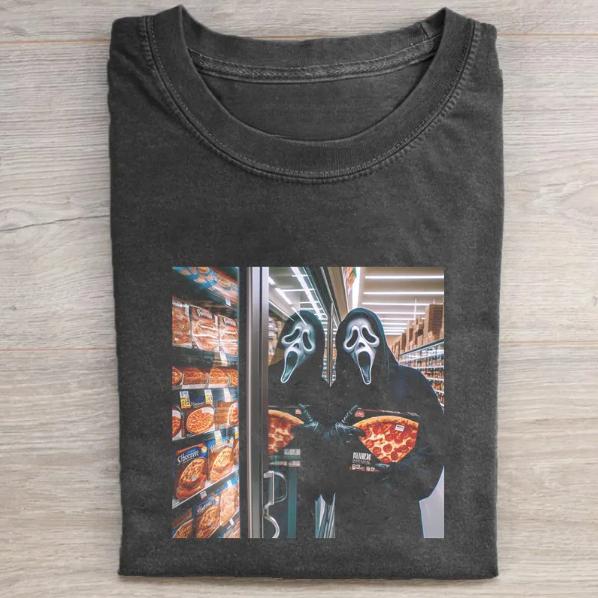 Vintage Halloween Graphic T-shirt, Ghost Face Holding Pizza Tee, Horror Movie Shirt, Horror Character, Funny Halloween Shirt, Unisex T-Shirt
