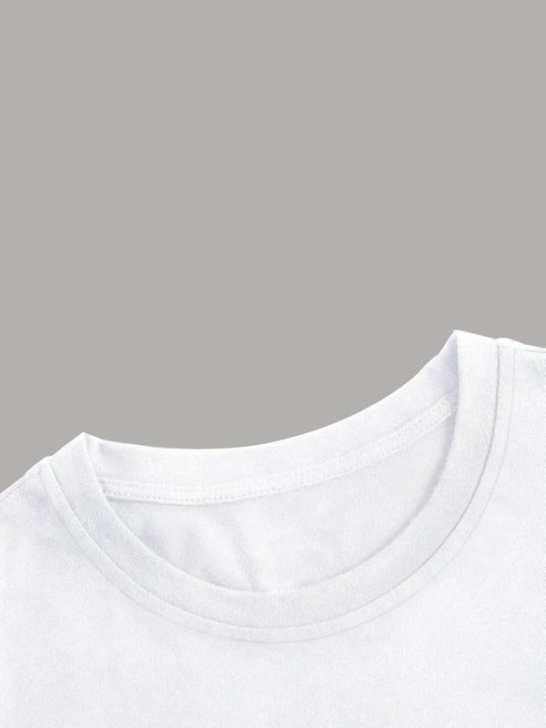 Women's Hand Print Drop Shoulder Half Sleeve Tee, Fashion Casual Crew Neck T-shirt for Daily Holiday Vacation Outdoor Wear, Women Tops for Summer