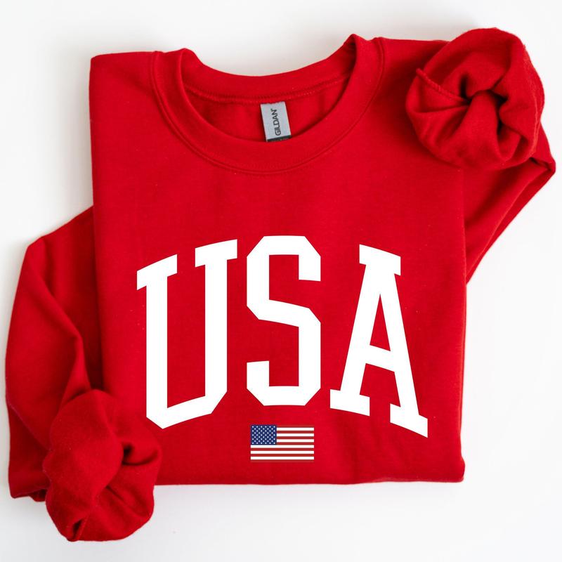 USA Flag, America, Patriotic, 4th of July Sweatshirt, Women's Crew Neck, Crewneck Casual Comfort Womenswear ComfortableÂ Graphic