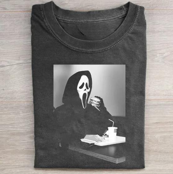 Vintage Halloween Graphic T-shirt, Ghost Face Eat Hamburger Tee, Horror Movie Shirt, Horror Character, Funny Halloween Shirt, Unisex T-Shirt, Gift For