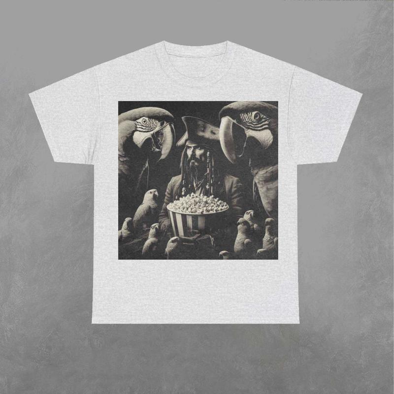 Jack Sparrow and the Parrots Shirt, Jack Sparrow Shirt, Pirates of the Caribbean Crewneck, Movie Graphic Shirt Classic Fabric Menswear